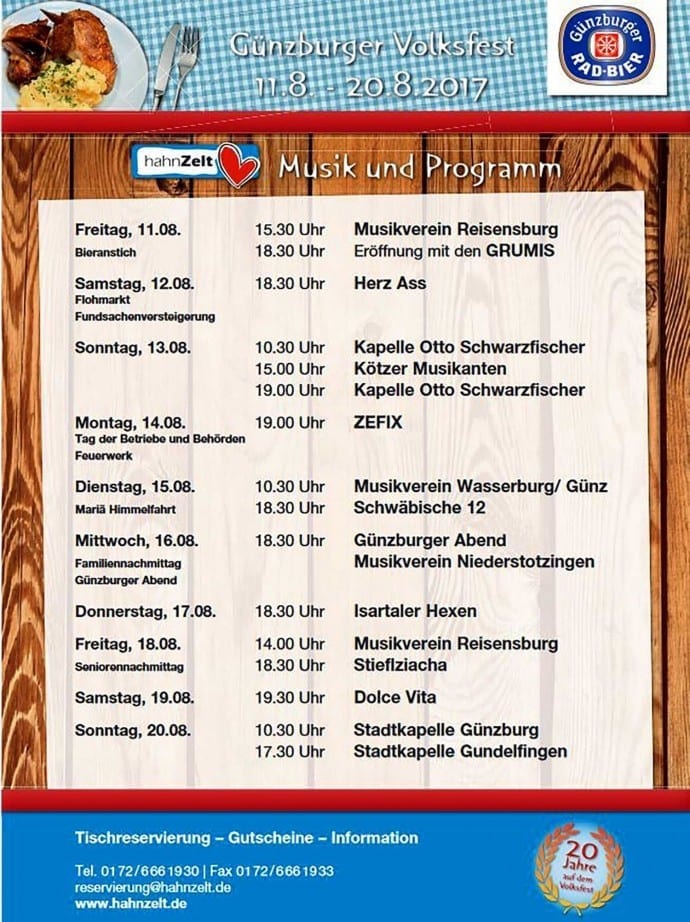 Volksfest Günzburg - Programm von 2017