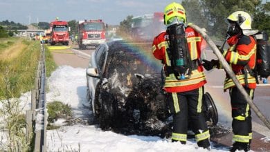 Jaguar brennt auf der A8 bei Burgau