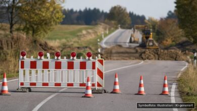 KI-generiertes Symbolfoto zu Straßensperrung / Instandsetzungsarbeiten bei Kreisstraße GZ 7 zwischen Krumbach und Niederraunau